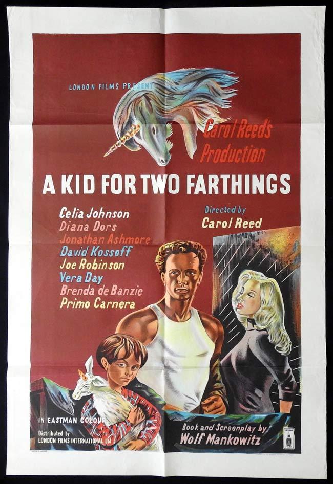 A KID FOR TWO FARTHINGS Original One sheet Movie poster Celia Johnson Diana Dors