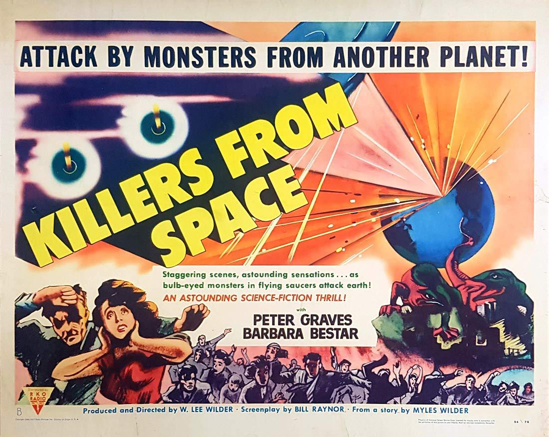 KILLERS FROM SPACE Original US Half Sheet Movie poster  Peter Graves Sci Fi 1954