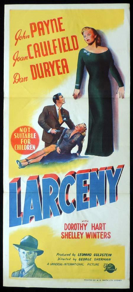 LARCENY Original Daybill Movie Poster Joan Caulfield John Payne