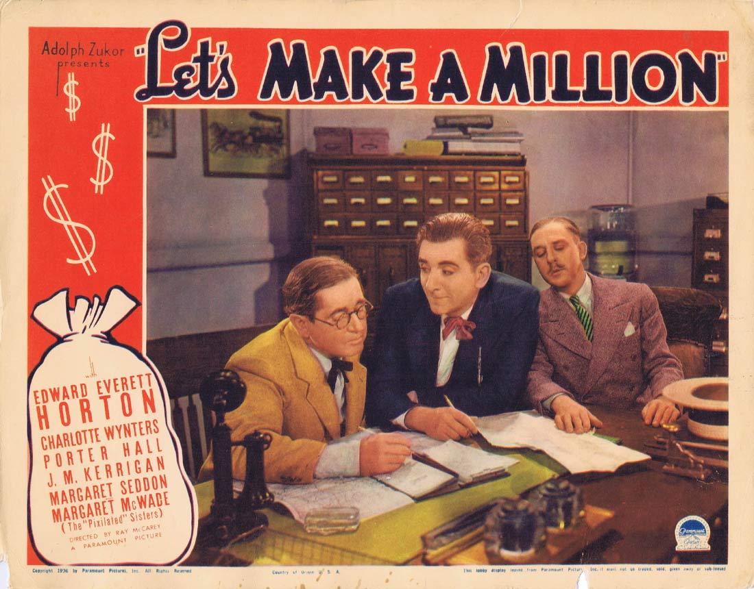 LET’S MAKE A MILLION Original Lobby Card Edward Everett Horton Porter Hall