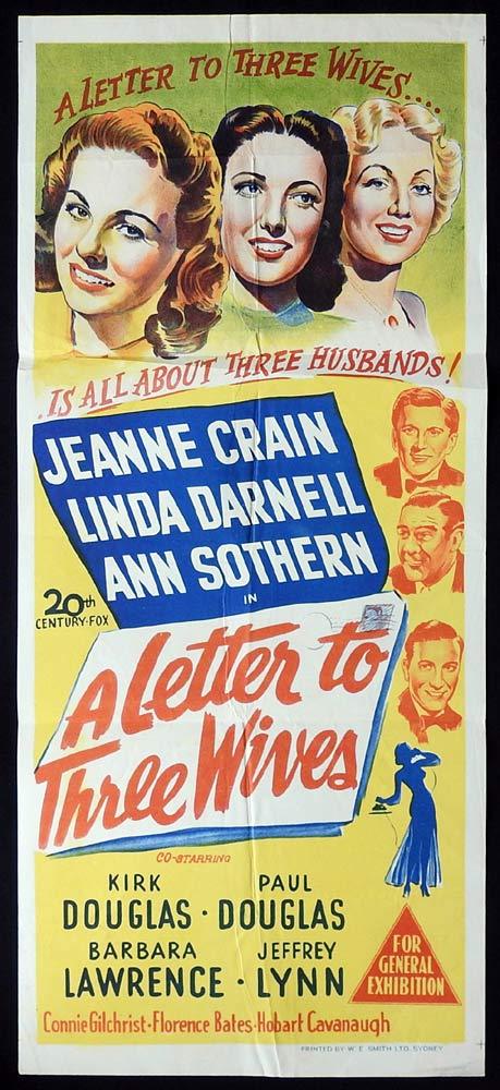 A LETTER TO THREE WIVES Original Daybill Movie poster Jeanne Crain Linda Darnell