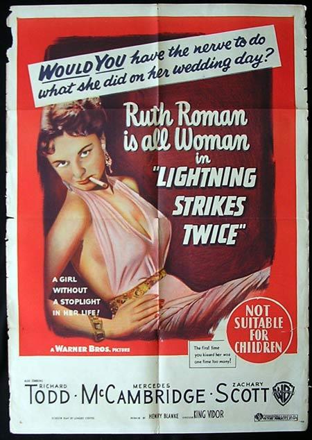 LIGHTNING STRIKES TWICE Movie Poster 1950 Richard Todd Bad Girl FILM NOIR one sheet