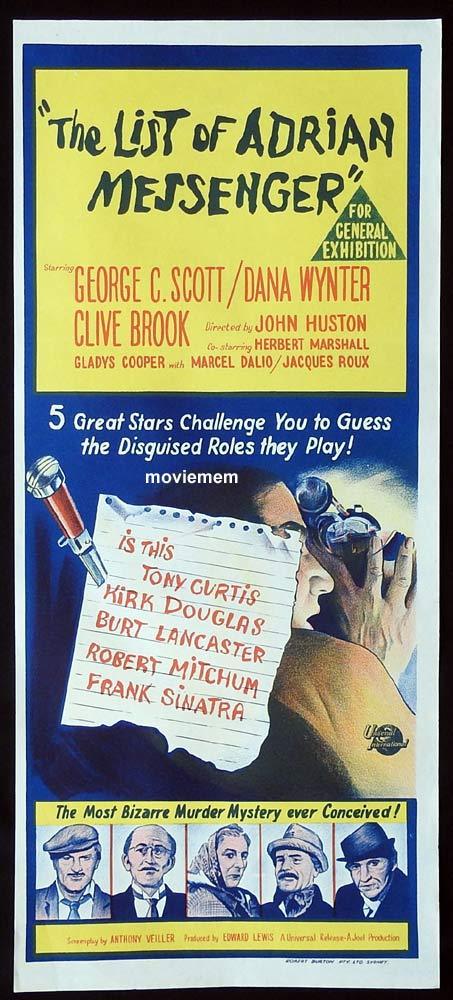 THE LIST OF ADRIAN MESSENGER Original Daybill Movie Poster Tony Curtis Kirk Douglas