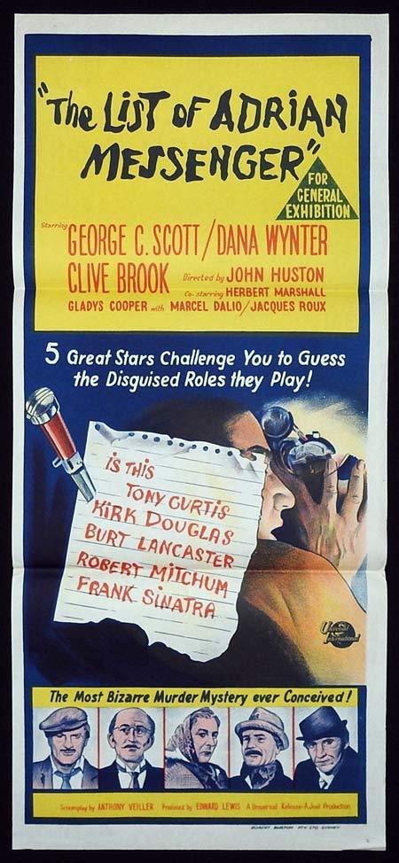 THE LIST OF ADRIAN MESSENGER Original Daybill Movie poster Kirk Douglas George C. Scott