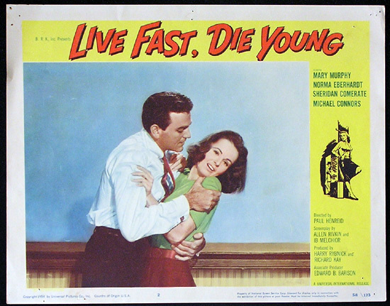 LIVE FAST DIE YOUNG 1958 Bad Girl Mike Connors Lobby card 2