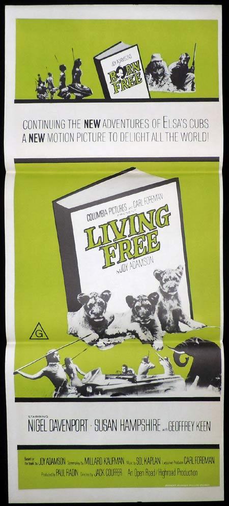 LIVING FREE Original Daybill Movie Poster Nigel Davenport Susan Hampshire