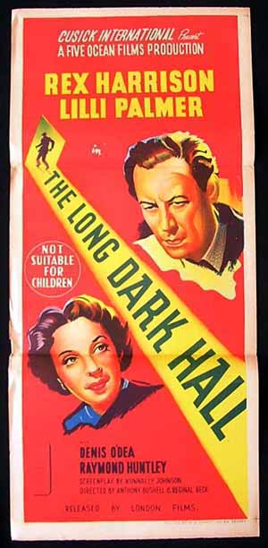 THE LONG DARK HALL Original Daybill Movie poster Rex Harrison