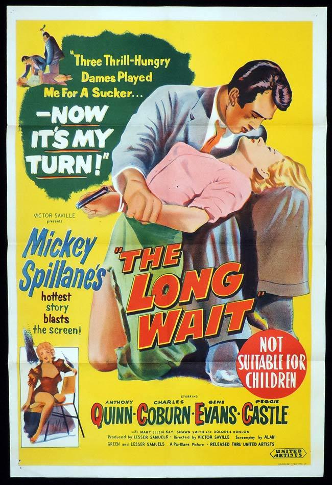 THE LONG WAIT Original One sheet Movie Poster Anthony Quinn MICKEY SPILLANE Charles Coburn