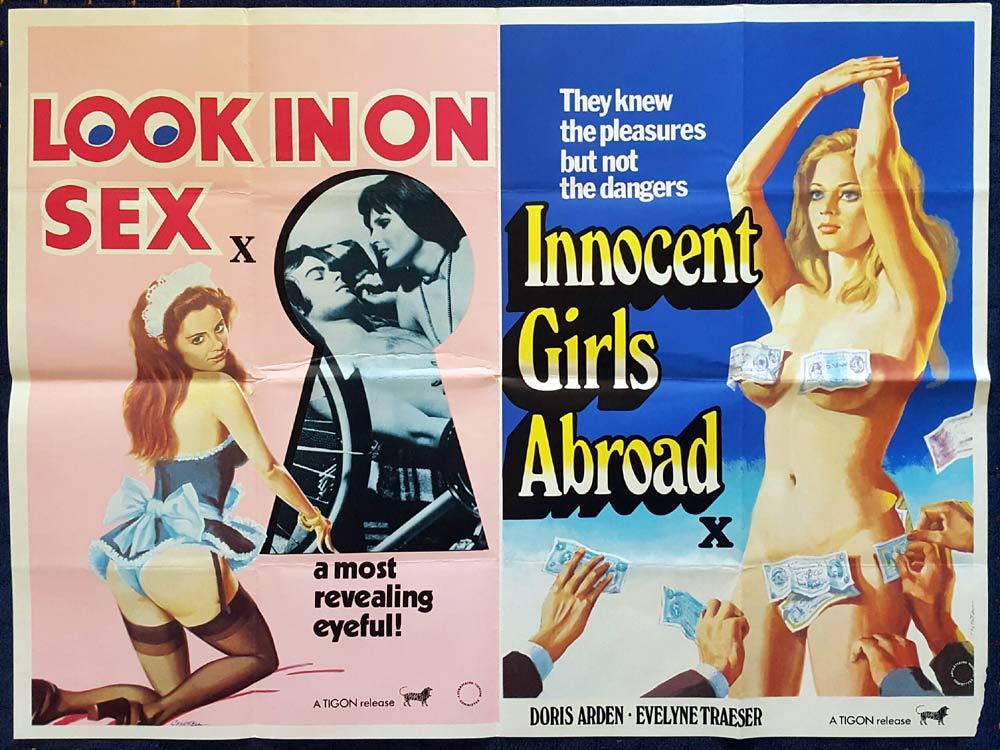 LOOK IN ON SEX / INNOCENT GIRLS ABROAD Double Bill British Quad Movie poster Sexploitation art