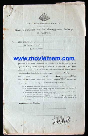 ROYAL COMMISSION ON THE MOVING PICTURE INDUSTRY IN AUSTRALIA Rare Document