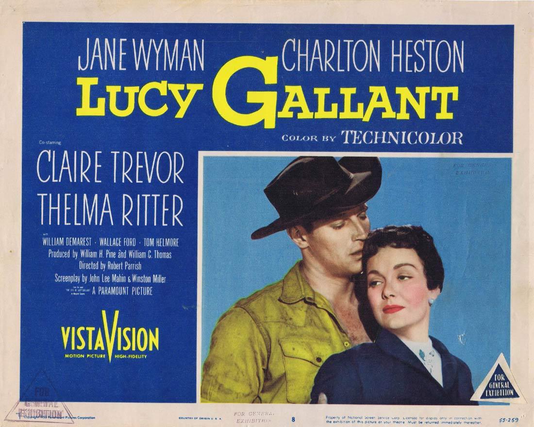 LUCY GALLANT Vintage Lobby Card 8 Jane Wyman Charlton Heston Claire Trevor