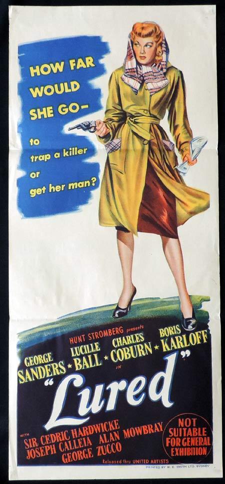 LURED Original Daybill Movie Poster Lucille Ball Boris Karloff Film Noir