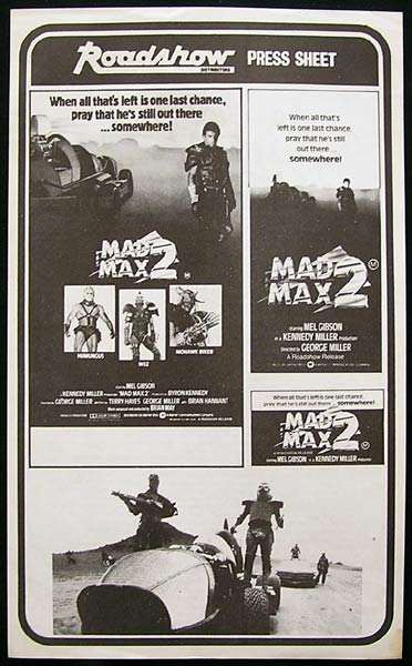 MAD MAX 2 Mel Gibson Rare Movie Press Sheet