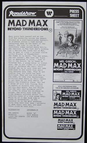 MAD MAX BEYOND THUNDERDOME ’86 Mel Gibson Press Sheet