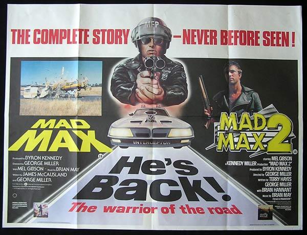 MAD MAX aka ROAD WARRIOR 1 and 2 1979 Double Bill Mel Gibson British Quad Movie poster