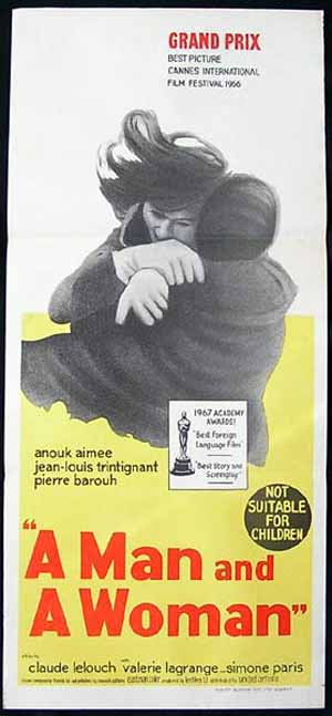 A MAN AND A WOMAN Daybill Movie poster Claude LeLouch Anouk Aimee