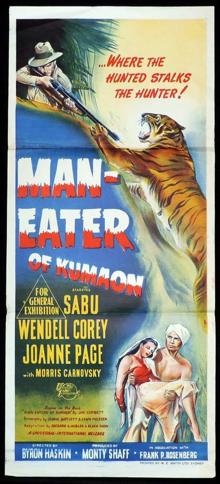 MAN EATER OF KUMAON Original Daybill Movie Poster Sabu Wendell Corey Tiger Art