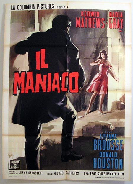 MANIAC ’60-Hammer Horror MICHAEL CARRERAS RARE orig 2sh Italian poster