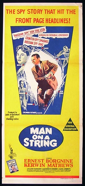 MAN ON A STRING Vintage Daybill Movie poster Ernest Borgnine FILM NOIR