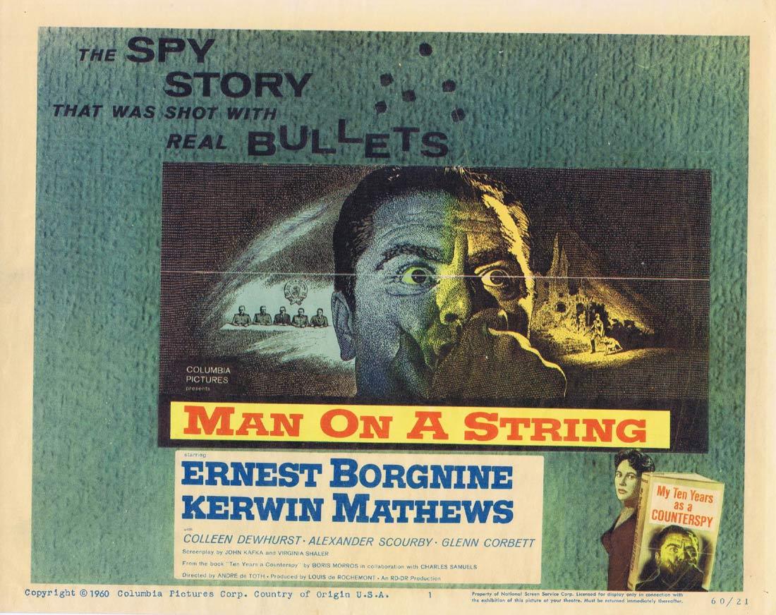 MAN ON A STRING Title Lobby Card Ernest Borgnine Kerwin Mathews Colleen Dewhurst