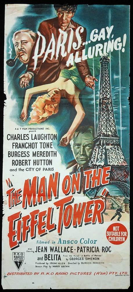 THE MAN ON THE EIFFEL TOWER Original Daybill Movie poster Charles Laughton RKO Very Rare
