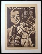 MAN WHO KNEW TOO MUCH '34-Hitchcock LINEN BACKED Trade Ad