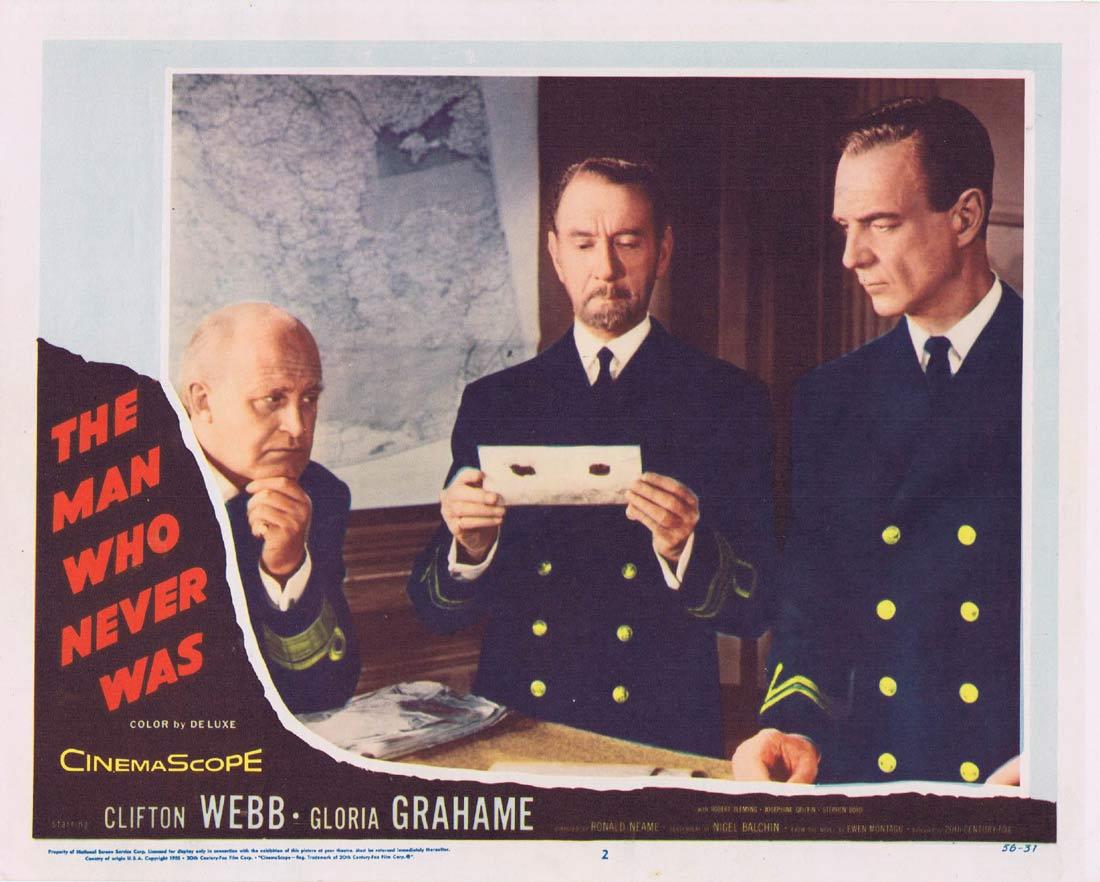 THE MAN WHO NEVER WAS Vintage Lobby Card 2 Clifton Webb Gloria Grahame Robert Flemyng