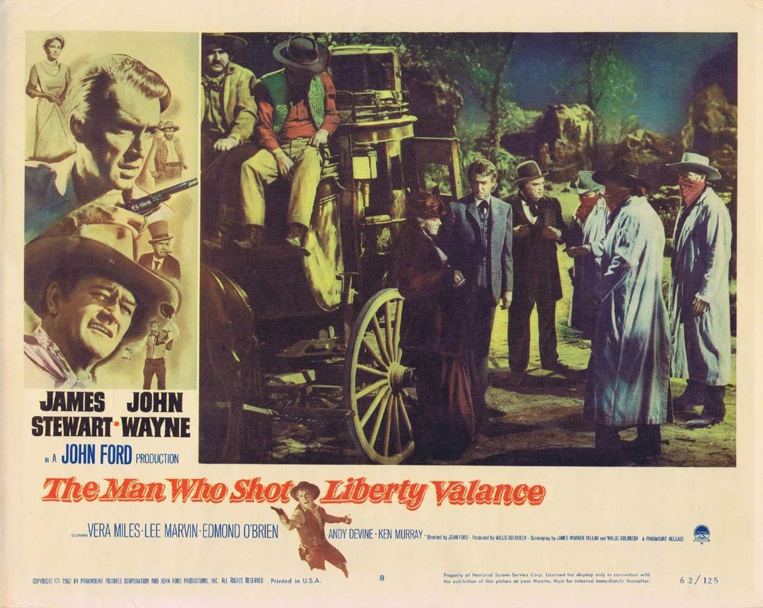 THE MAN WHO SHOT LIBERTY VALANCE Original Lobby Card 8 James Stewart John Wayne