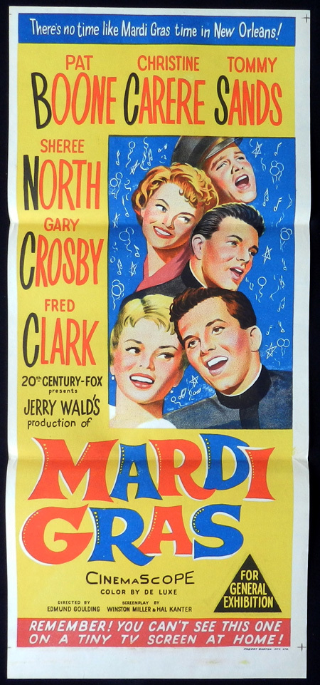 MARDI GRAS Original Daybill Movie Poster Pat Boone Christine Carere