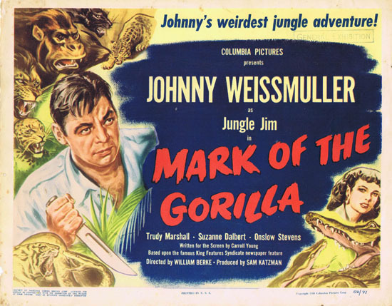 MARK OF THE GORILLA 1950 Title Lobby Card Johnny Weissmuller