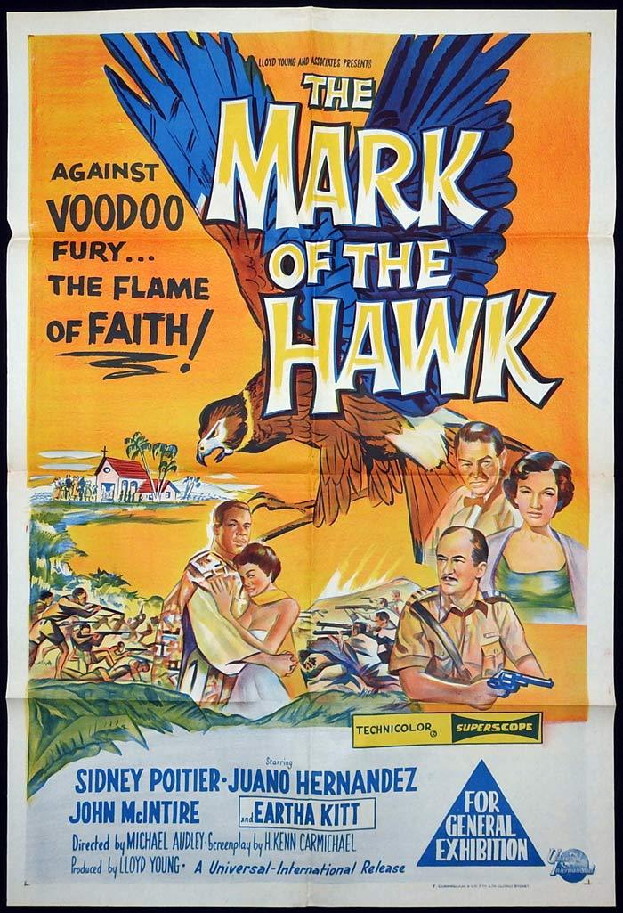 The MARK OF THE HAWK Original One sheet Movie poster Sidney Poitier Eartha Kitt Voodoo