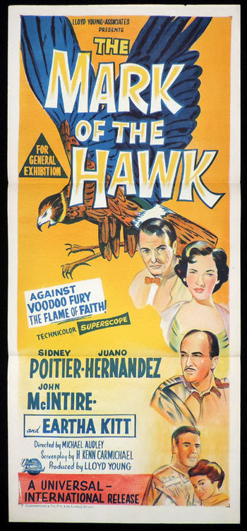 THE MARK OF THE HAWK Original Daybill Movie Poster Sidney Poitier Voodoo