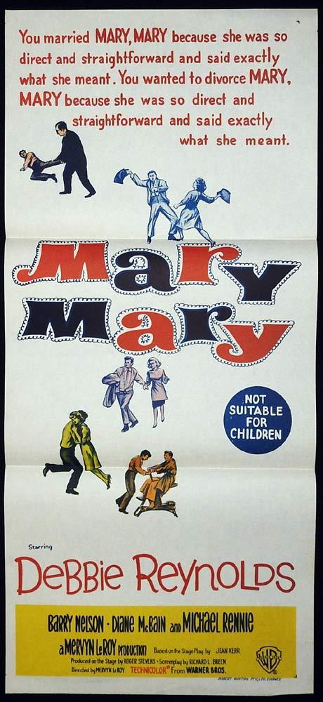 MARY MARY Original Daybill Movie Poster Debbie Reynolds Barry Nelson Diane McBain