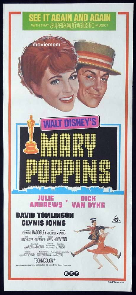 MARY POPPINS Original 1970sr Daybill Movie Poster Julie Andrews Dick Van Dyke