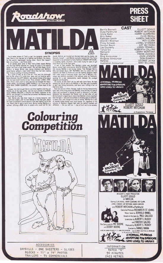 MATILDA Rare AUSTRALIAN Movie Press Sheet