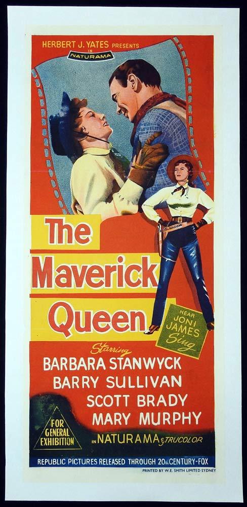 THE MAVERICK QUEEN Original LINEN BACKED Daybill Movie Poster Barbara Stanwyck