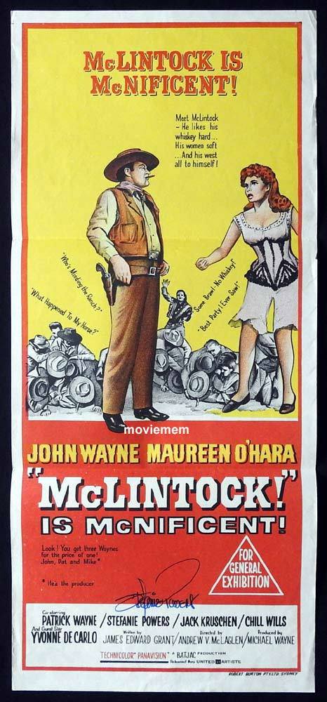 MCLINTOCK Original Daybill Movie Poster Stefanie Powers Autograph