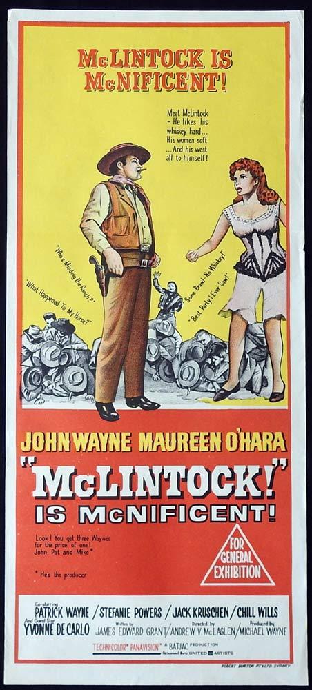 McLINTOCK Original Daybill Movie Poster JOHN WAYNE Maureen O’Hara Chill Wills