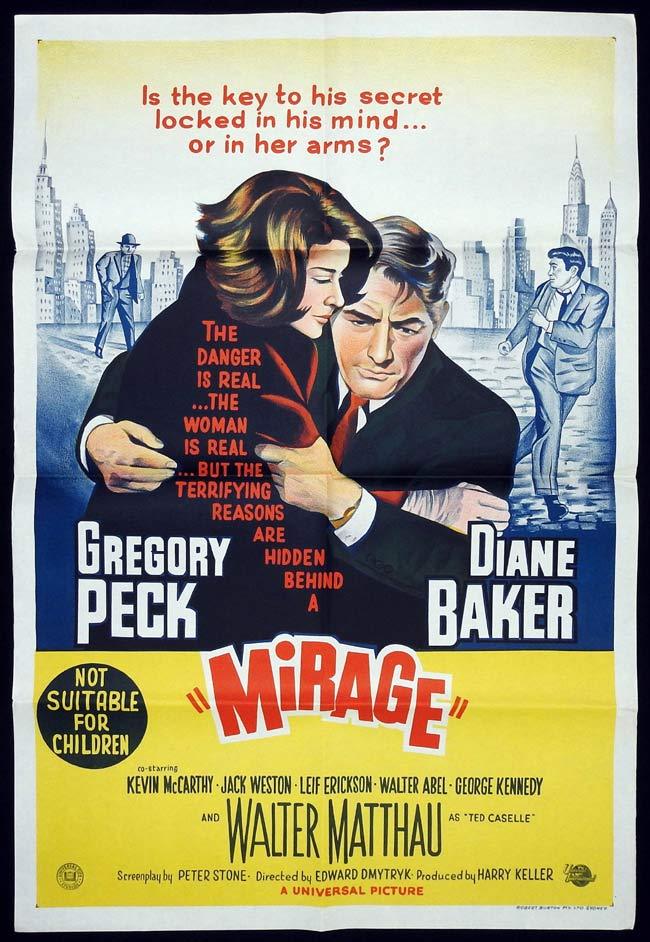 MIRAGE Original One sheet Movie Poster Gregory Peck Diane Baker