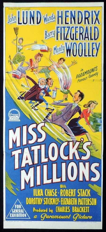 MISS TATLOCK’S MILLIONS Original Daybill Movie Poster JOHN LUND Wanda Hendrix Richardson Studio
