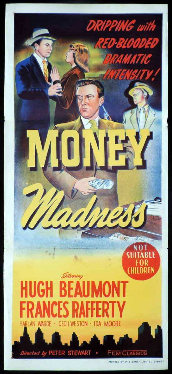 MONEY MADNESS Australian Daybill Movie Poster Hugh Beaumont Film Noir