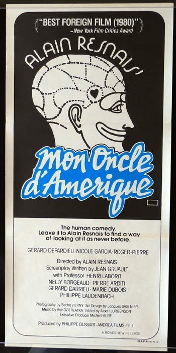 MON ONCLE D’AMERIQUE Daybill Movie poster Gerard Depardieu-Alain Renais poster