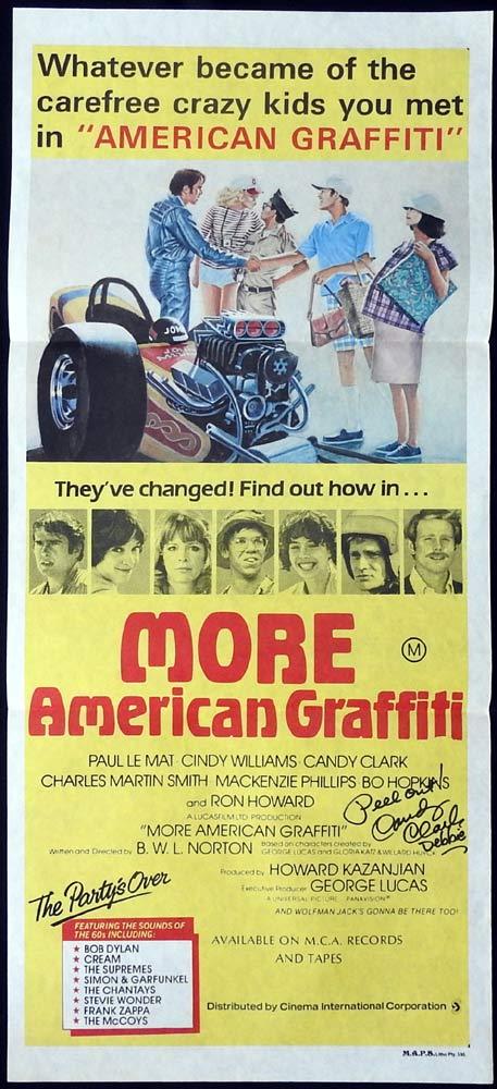 MORE AMERICAN GRAFFITI Original Daybill Movie poster AUTOGRAPHED by CANDY CLARK
