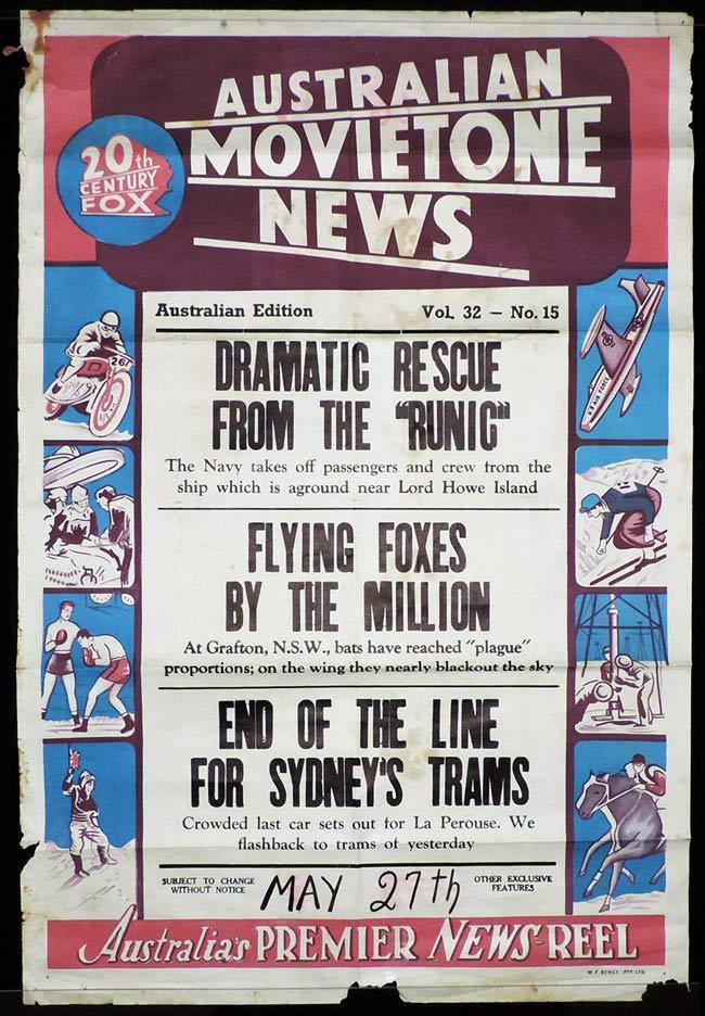 MOVIETONE NEWS One Sheet Movie Poster Vol 32 No 15 LAST SYDNEY TRAM c.1961