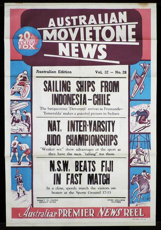 MOVIETONE NEWS One Sheet Movie Poster Vol 32 No 28 NSW versus Fiji Rugby c.1961