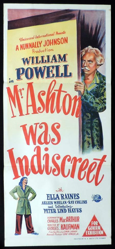 MR ASHTON WAS INDISCREET Original Daybill Movie Poster William Powell Ella Raines