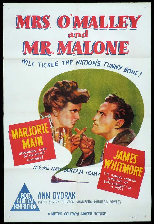 MRS O’MALLEY AND MR MALONE Original One sheet Movie Poster Marjorie Main James Whitmore Ann Dvorak