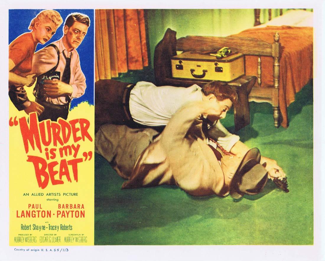 MURDER IS MY BEAT Lobby card 2 Edgar Ulmer Film Noir Paul Langton Barbara Payton Robert Shayne