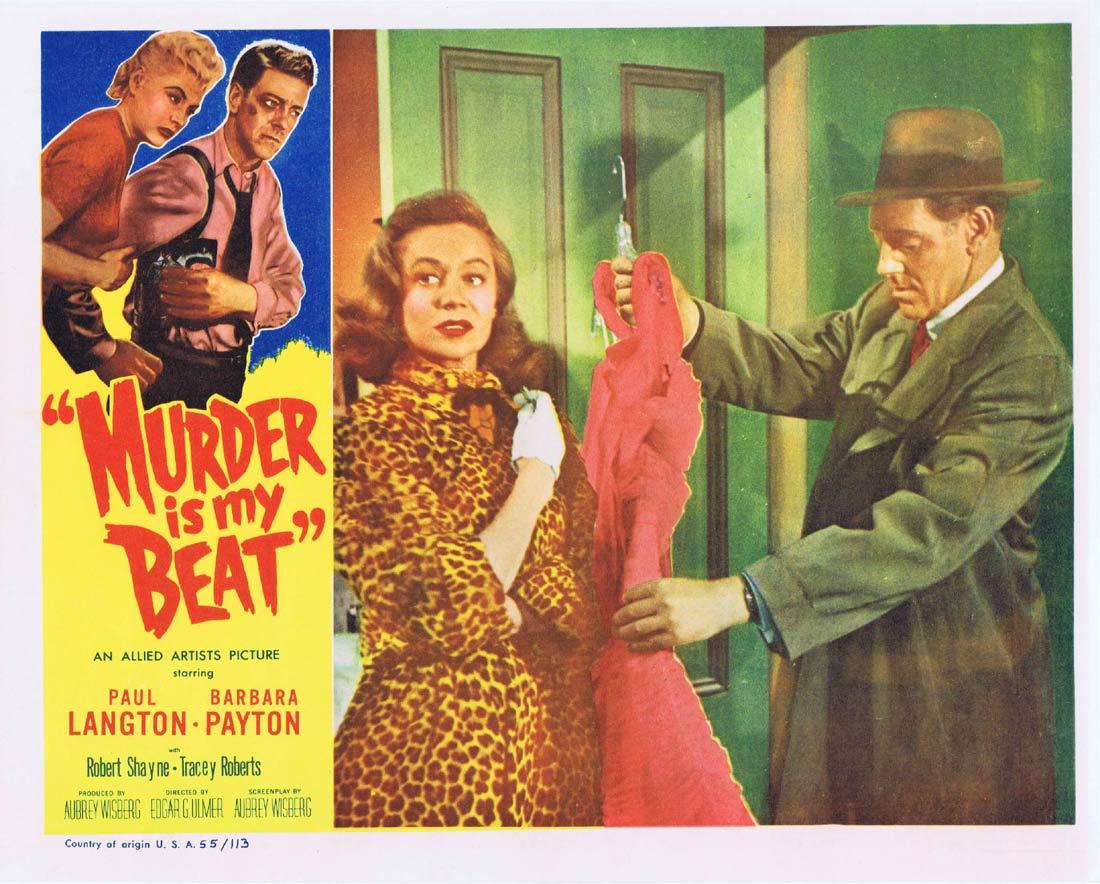 MURDER IS MY BEAT Lobby card 3 Edgar Ulmer Film Noir Paul Langton Barbara Payton Robert Shayne