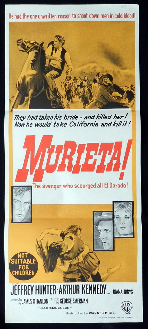MURIETA Jeffrey Hunter Arthur Kennedy VINTAGE Daybill Movie poster